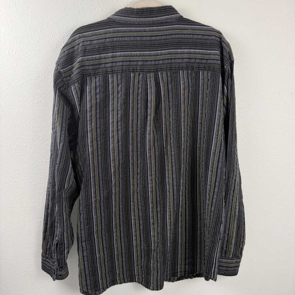 BKE Mens XXL Regular Fit Long Sleeve Striped Button Down Shirt Black Grey Green - Picture 2 of 8